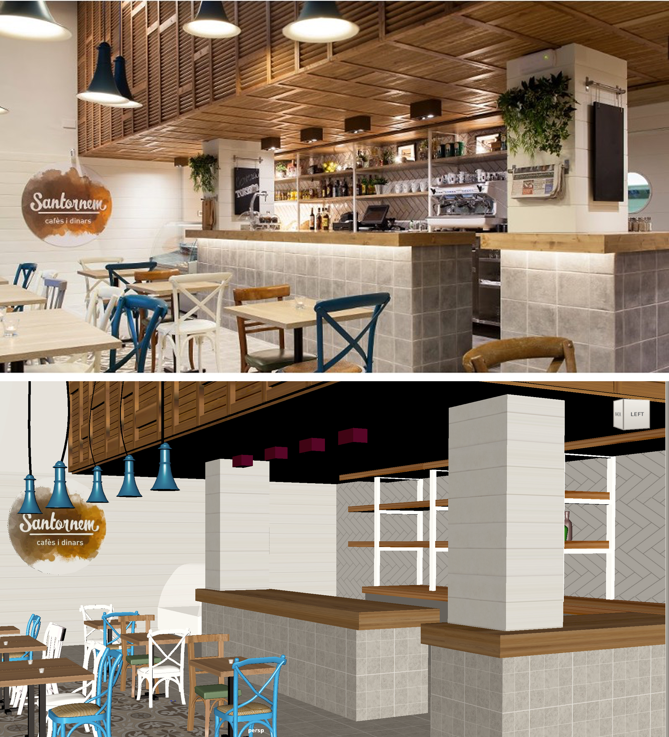 Alternative rendered view of the 3D café environment